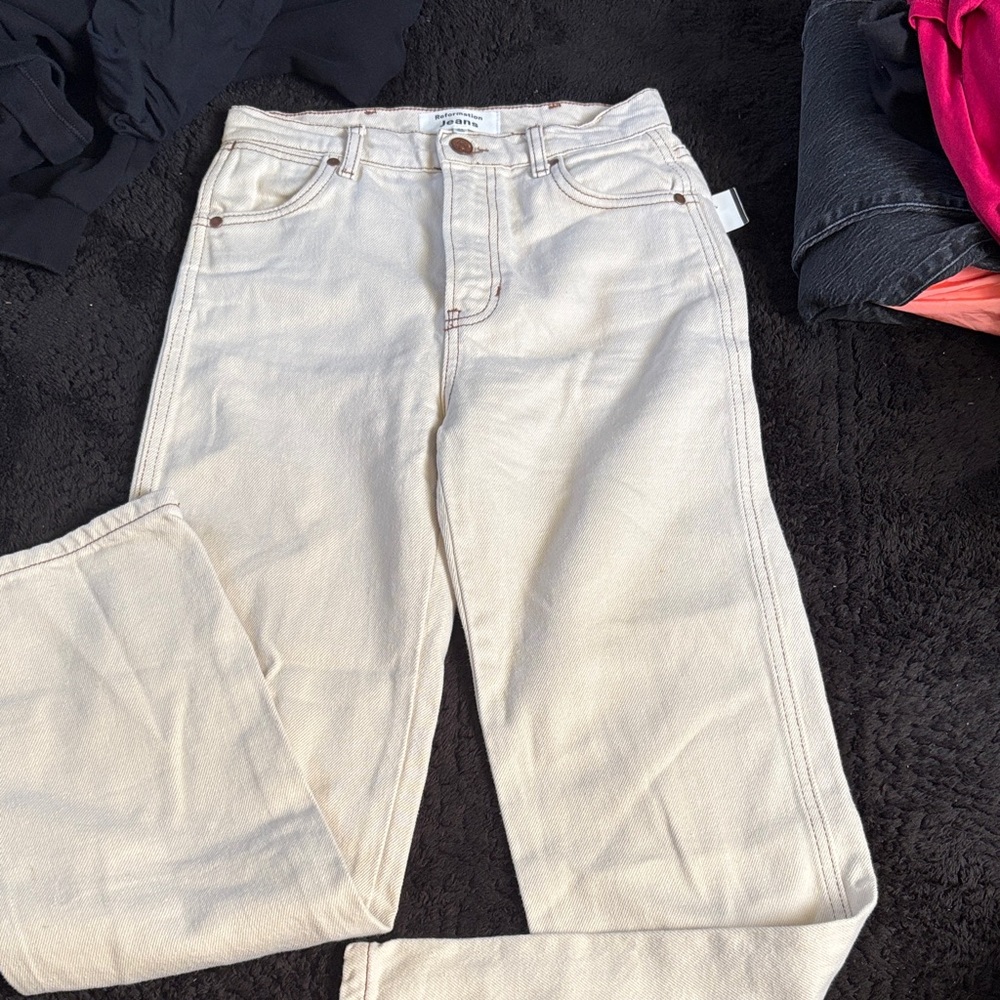 Reformation Cream Cowboy High Rise Straight Leg Women's Jeans Size 24